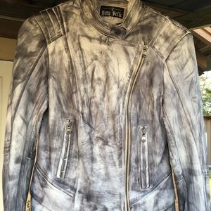 Vera Pelle Hand Painted Moto Jacket Gray White new
